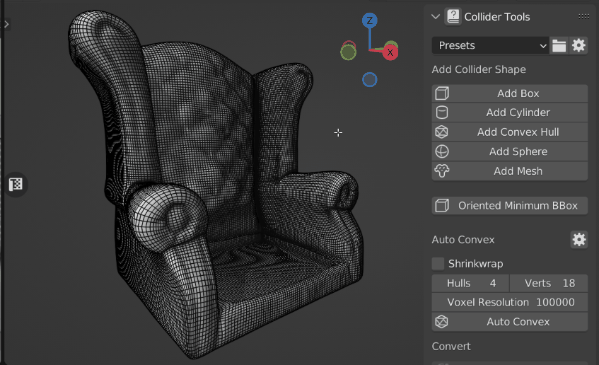 An animation illustrating the collider creation based on edit and object mode selection