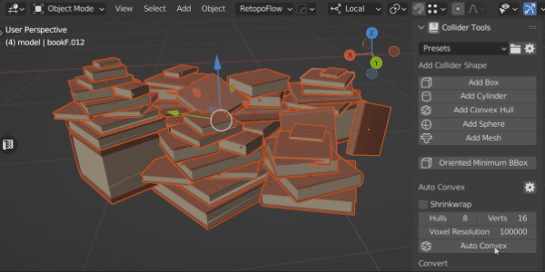 An animation illustrating the collider creation based on edit and object mode selection