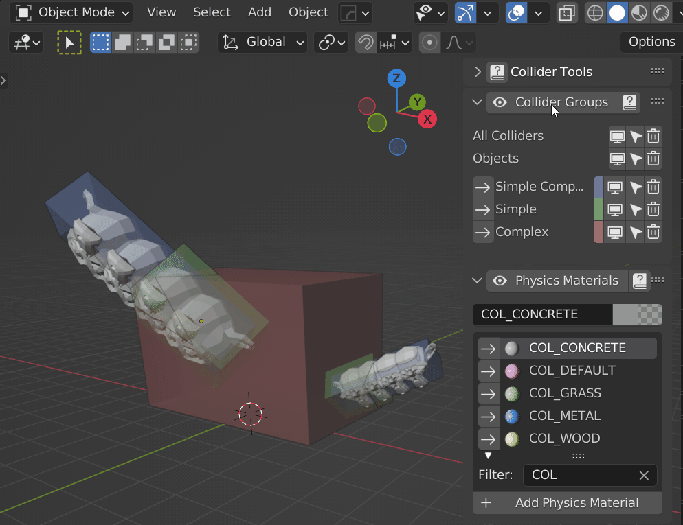 Toggle Physics Material and Collider Group display