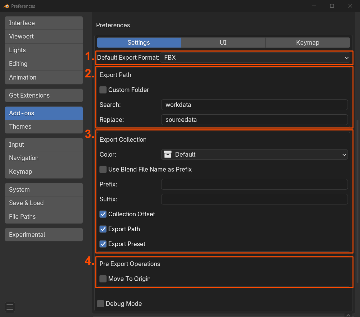 Image of the Simple Export Preferences