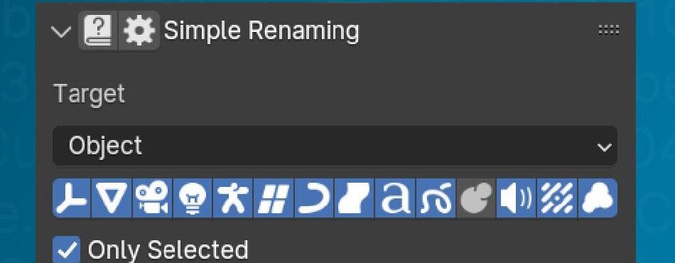 Target panel showing the object type filter and Only Selected toggle
